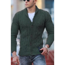 Men's Fashionable Pure Color V-neck Knit Sweater