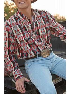 MEN'S PRINTED LONG SLEEVE WESTERN SHIRT