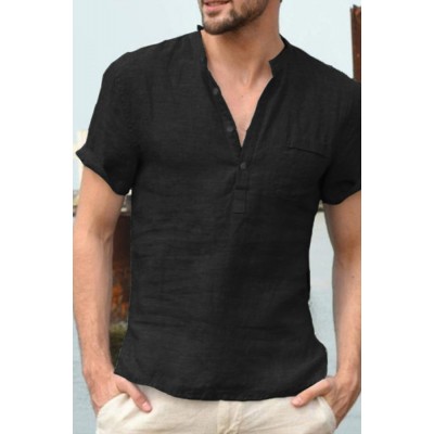 Breathable linen V-neck T-shirt