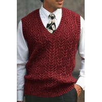 Men's Cable V-Neck Sweater Solid Color Casual Knit Vest