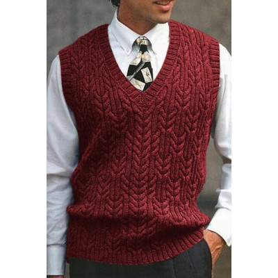 Men's Cable V-Neck Sweater Solid Color Casual Knit Vest