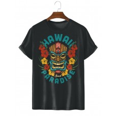 Men's Hawaiian Traditional Tribal Tik Mask Short Sleeve T-Shirt