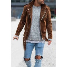 Street Fashion Men's Jacket Solid Color Lapel Zip Jacket