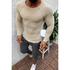 Mens Slim Long Sleeve Round Neck Knit Pullover Men